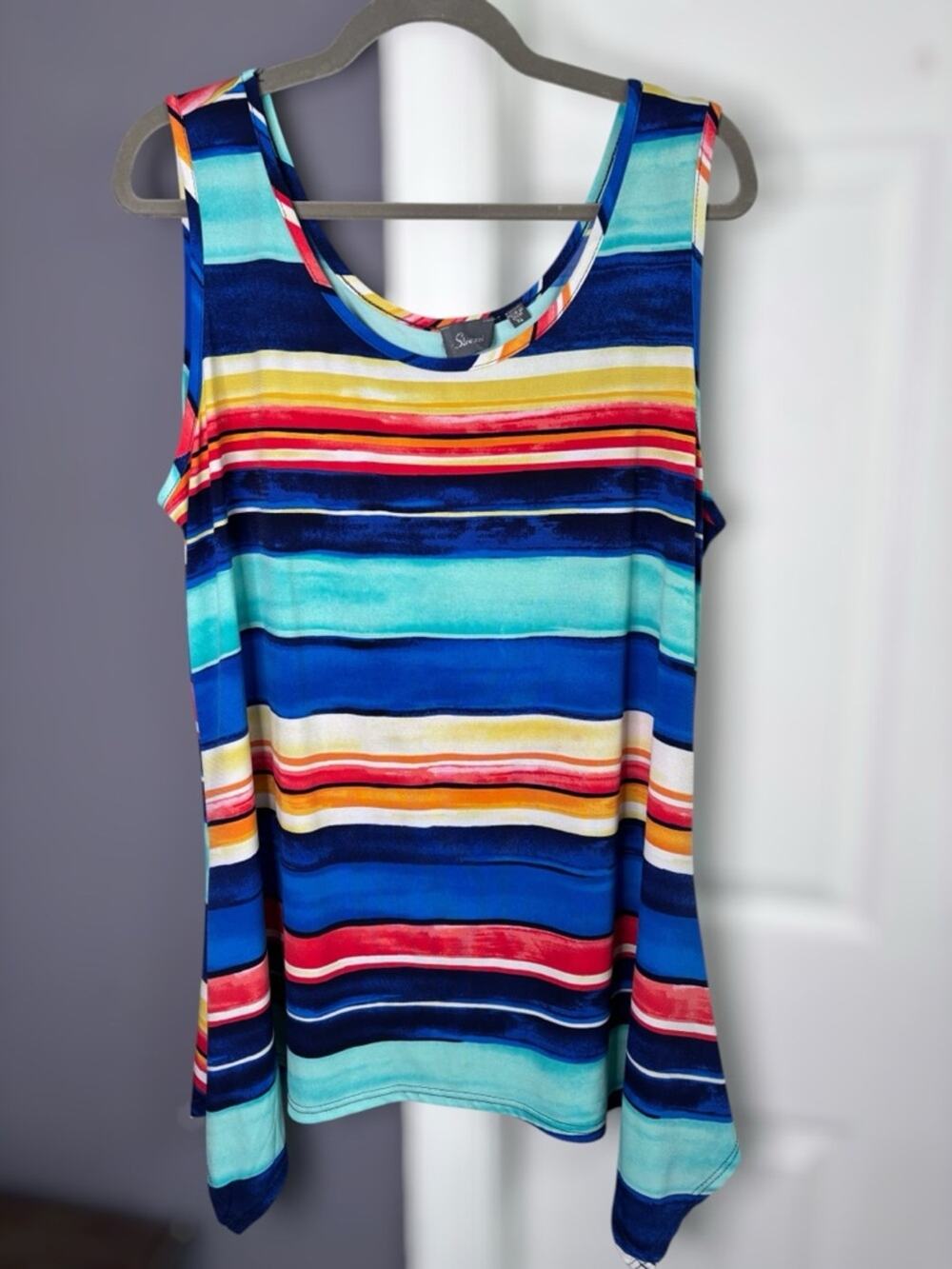 Strazzi Blue Green Asymmetrical Sleeveless Top XL